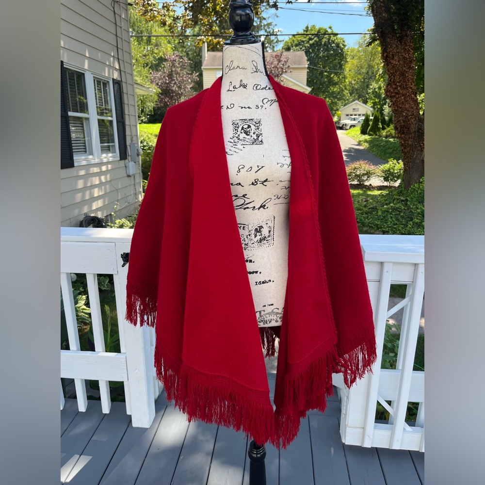 Brilliant Red Wool Shawl Wrap OS